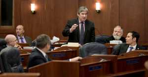 Rep. Sam Kito III, D-Juneau, welcomes legislators back to the Capitol and gives thanks to Pam Varni, executive director of the Legislative Affairs Agency, Jeff Goodell, Capitol building manager, and Dawson construction for their work getting the Capitol ready for the Special Session that started on Saturday.