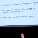 Attorney General Craig Richards announces on Wednesday a proposal by the Walker administration to redirect almost all of the state's oil revenue to the Permanent Fund. The briefing took place at Centennial Hall for legislators and their staffs.