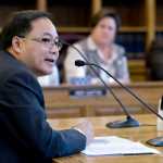 Vincent Lee, director of Major Projects Development for TransCanada, speaks about a proposed gasline buyout of TransCanada by the state to the House Finance Committee at the Capitol on Wednesday.