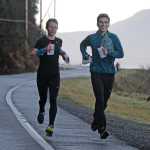 Shannon Gress runs along North Douglas Highway on Saturday with husband Tyler as she trains for the 33rd annual California International Marathon in Sacramento on December 6.