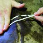 Ricky Tagaban prepares a warp of red cedar bark and merino wool for a future Chilkat weaving during a weavers exhibit in the lobby of Centennial Hall on Thursday at "Sharing Our Knowledge," a three-day conference of Tlingit tribes and clans.