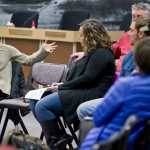 Mariya Lovishchuk, executive director of The Glory Hole, speaks to Juneau residents attending a lunch meeting on the city's homeless vulnerability index in the Assembly chambers on Monday.