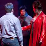 Director Flordelino Lagundino, center, works with actors Tommy Schoffler and Victoria Bundonis during a rehearsal of Perseverance Theatre's musical production of "Sweeney Todd: the Demon Barber of Fleet Street."