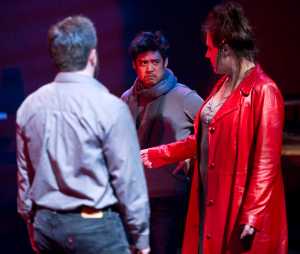 Director Flordelino Lagundino, center, works with actors Tommy Schoffler and Victoria Bundonis during a rehearsal of Perseverance Theatre's musical production of "Sweeney Todd: the Demon Barber of Fleet Street."