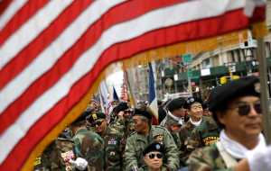 Korean Vietnam War veterans prepare to march in the annual Veteran's Day parade in New York Wednesday.