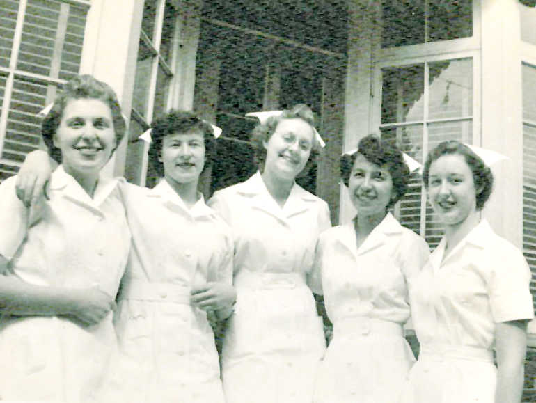 Ethel Lund, second from right, with fellow nurses in 1953.