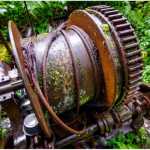 The hoist from the Boston Mine still rests in the salmon berry bushes and alders on the far side of Gold Creek in Cope Park.