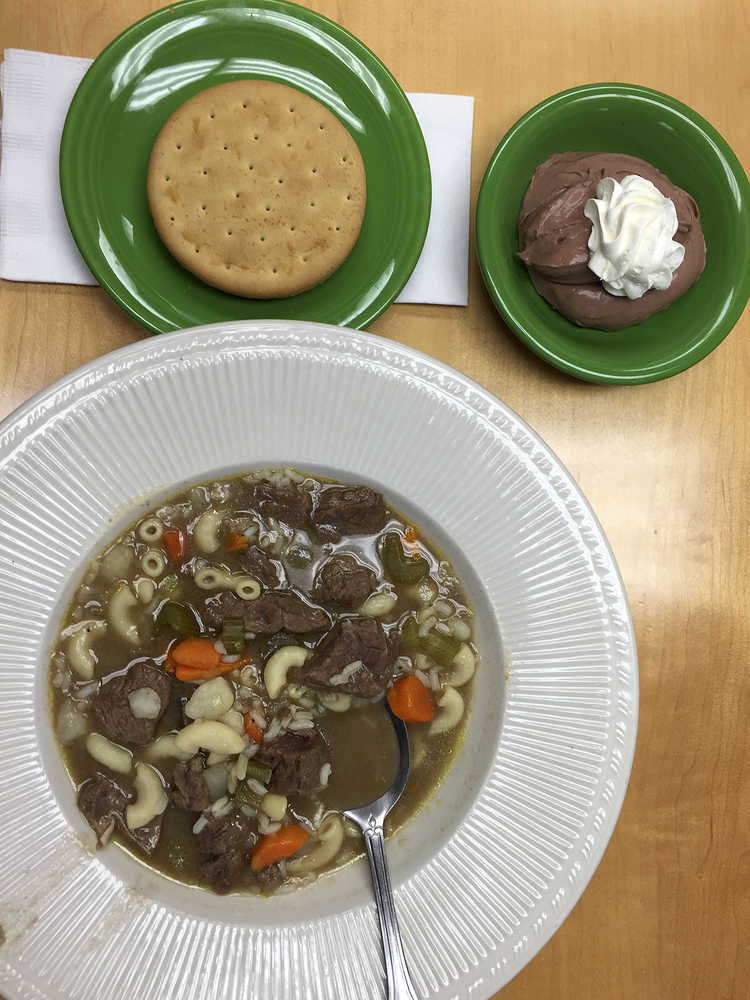 This Sept. 2 photo shows a bowl of musk ox stew served at a long-term senior care facility in Kotzebue.