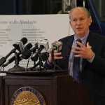 Gov. Bill Walker presents his fiscal year 2017 fiscal plan on Wednesday, Dec. 9, 2015 in Anchorage.