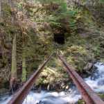 The bridge to the Main Working Tunnel washed out years ago, now the tracks just hang over Nevada Creek.