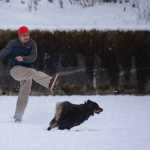 DJ Mazon kicks a ball for his dog Keeva-Shaa at the Cope Park Ball Field and Dog Run on Wednesday. Keeva means "beautiful" in Gaelic and Shaa means "woman" in Tlingit.
