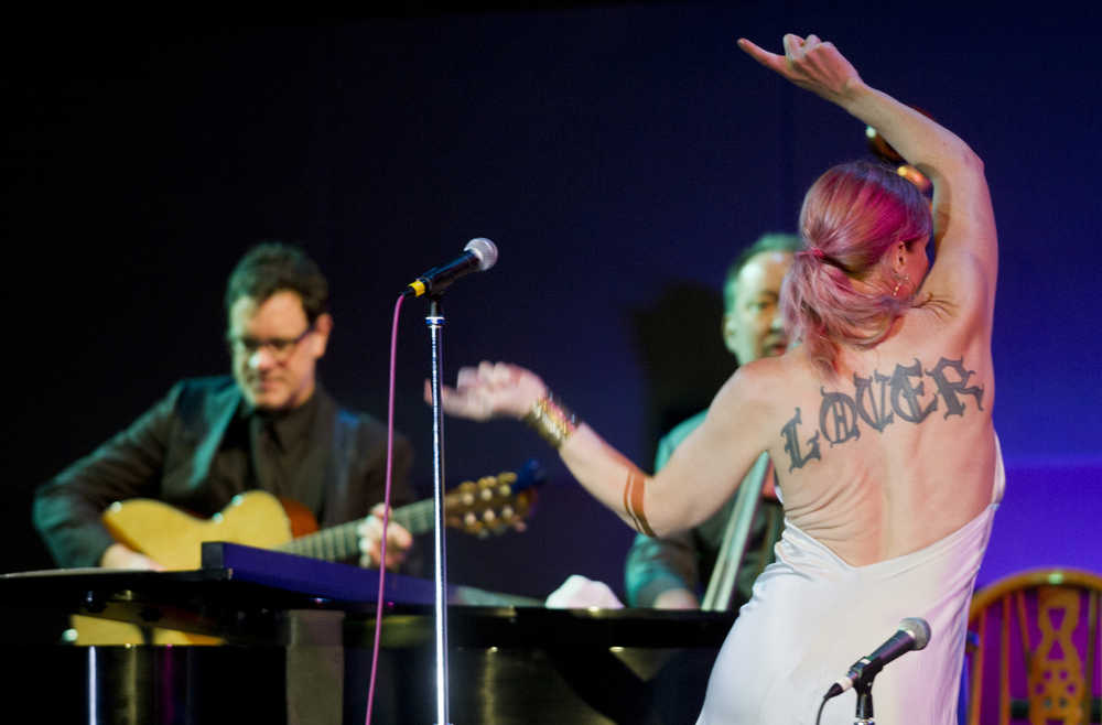 Vocalist Storm Large performs with Pink Martini's nine-member orchestra at Centennial Hall Sept. 20. The sell-out event was a fundraiser for Juneau Jazz & Classics.