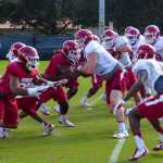 Oklahoma players attend a practice in Miami on Monday. Oklahoma is to play Clemson in the Orange Bowl NCAA college football playoff semifinal on Dec. 31 in Miami.