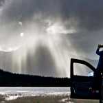 Felicitas Wehnes takes pictures of the dynamic rain showers over Douglas Island on Oct. 1.