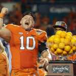 Clemson linebacker Ben Boulware cheers during the award presentation after his team won the Orange Bowl NCAA college football semifinal playoff game against Oklahoma on Dec. 31, 2015. Clemson defeated Oklahoma 37-17.