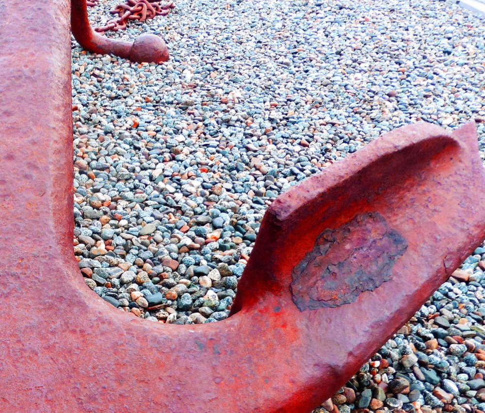 Curved anchor and speckled stones, AJ dock.
