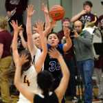 Thunder Mountain freshman Nina Fenumiai (32) looks to pass the ball Friday, Jan. 22, 2016, during the Lady Falcons' 30-59 loss to Ketchikan High School in the Clarke Cochrane Gym.