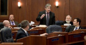 Rep. Sam Kito III, D-Juneau, welcomes legislators back to the Capitol and gives thanks to Pam Varni, executive director of the Legislative Affairs Agency, Jeff Goodell, Capitol building manager, and Dawson construction for their work getting the Capitol ready for the Special Session that started on Saturday.