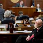 Rep. Daniel Ortiz, I-Ketchikan, listens to lawmakers in the House of Representatives on Monday as they discuss changing their governing rules to focus on the budget crisis.