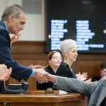 Craig Stowers, Chief Justice of the Alaska Supreme Court, right, shakes hands with Senate President Kevin Meyer, R-Anchorage, center, and Speaker of the House Mike Chenault, R-Nikiski, after his State of the Judiciary speech to a Joint Session of the Alaska Legislature at the Capitol on Wednesday.