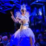 Lindsey Leder models Carly Varness' "The Way to Hell" made of drinking straws, stir straws, fabric, fur, plastic bottles and foam core at the Wearable Art Extravaganza 2016 at Centennial Hall on Sunday.