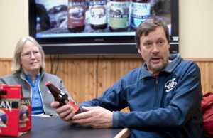Marcy and Geoff Larson, co-founders of the Alaskan Brewing Company, speak in January about their company's 29 year history of making craft beers in Juneau.