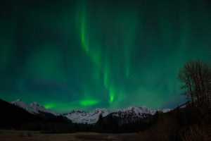 The northern lights dance over the Mendenhall Towers on Wednesday night.