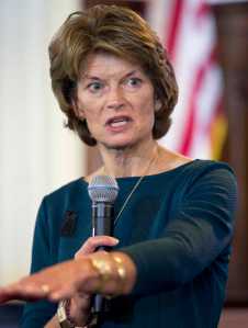 Sen. Lisa Murkowski speaks to members of the Alaska media at the Capitol on Wednesday.