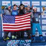 In this Feb. 27 photo, Sam Morse, left, Eric Arvidsson, Drew Duffy, Patrick Kenney and Florian Szwebel celebrate at the FIS Alpine Junior World Ski Championship in Sochi, Russia.