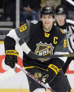 In this Jan. 31 photo, Patrick Kane of the Chicago Blackhawks plays during an NHL hockey All-Star semifinal in Nashville, Tennessee.
