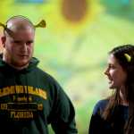 Remington Burrell, as Shrek, left, and Rebecca Hassler, as Fiona, rehearse in Thunder Mountain High School's production of "Shrek: The Musical" in the TMHS auditorium on Thursday. The musical opens at TMHS on Thursday, March 31st.  Tickets are available at Hearthside Books, JAHC.org online and at the door.