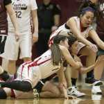 Haines' Stoli Lynch, center, tips the ball away from Hoonah's Melissa Fisher, left, and Donnita White during their Womens bracket game in the 2016 Juneau Lions Club 70th Gold Medal Basketball Tournament at Juneau-Douglas High School on Tuesday.