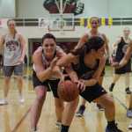 Haine's Jamie Stanford attempts to steal the ball away from Craig's Tina Steffen during their 70th annual Gold Medal Basketball Tournament championship game Saturday at Juneau-Douglas High School. Haines won 54-49.