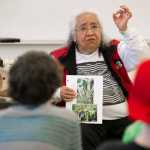 Helen Watkins talks to biolog teacher Henry Hopkins' freshman class at Juneau-Douglas High School in October 2010 about her Tlingit food gathering and resource utilization.