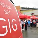 Juneauites crowd the GCI store near Juneau International Airport on Saturday, April 2, 2016 for the launch of GCI's gigabit Internet service. Juneau is the third location in the state, after Anchorage and the Mat-Su, to receive the service.
