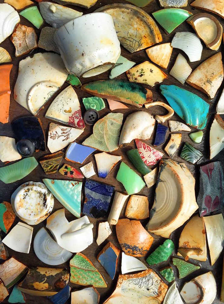 Some of the seapottery Vivian Faith Prescott gleaned from the beaches of Southeast Alaska waits to be used in her art.