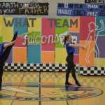 Maddie Campos and Kylie Kulbeth performing during Thunder Mountain's Tournament routine.