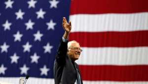 Democratic presidential candidate, Sen. Bernie Sanders, I-Vt. waves after speaking at a campaign rally, Monday, April 11, 2016, in Binghamton, N.Y. (AP Photo/Mel Evans)