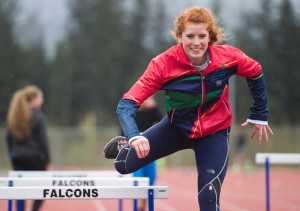 Senior Naomi Welling works on hurdle drills at the Thunder Mountain High School track practice on Tuesday.