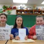 From left to right, Dzantik'i Heeni seventh graders Jenae Pusich, Jasmin Holst and Camille Varner show the zines they made with arts teacher Miah Lager and Jordan Kendall. Kendall, a student teacher getting his Master of Arts in Teaching at UAS, designed a unit around zines. The work of many of the students in the class will be on display at Comic Con.
