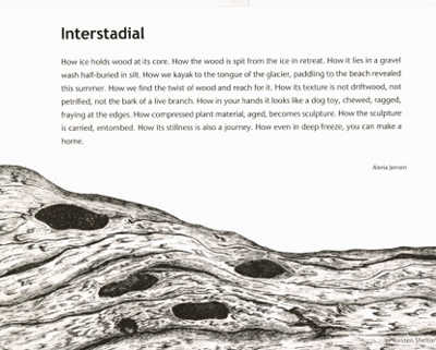 Interstadial, by poet Aleria Jensen and artist Kirsten Shelton, will be for sale KTOO for First Friday.