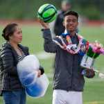 Jeremiah Stephens is acknowledged with his family during Thunder Mountain Senior NIght at Thunder Mountain High School on Wednesday.
