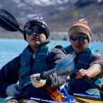 Hoonah City School students Brandon Guthrie and Sam Sheakley paddle their kayak near Margerie Glacier. Photo by Ben McLuckie.
