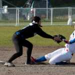 Thunder Mountain shortstop Maxie Saceda-Hurt tags out Sitka's Haillee Miller Friday, May 20, in Sitka.