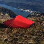 Camping on the top of Mount Juneau with tram visible on Mount Roberts and Douglas Island Habor below.