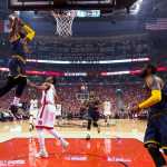 Cleveland Cavaliers forward LeBron James (23) goes up for a dunk past Toronto Raptors guard DeMar DeRozan (10) during Game 6 on Friday.