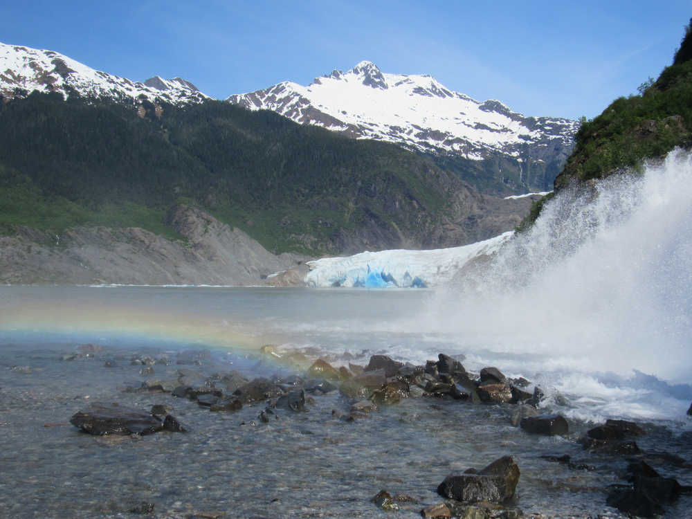 In this May 23 photo, the Mendenhall Glacier and Nugget Falls are shown.