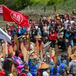 More than 300 people greet canoes that paddled to Juneau from around Southeast during a Coming Ashore Ceremony at Douglas Harbor on Wednesday. The event, sponsored by the One People Canoe Society, is the unofficial start of Celebration.