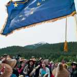 Members of the Yees Ku.oo Dance Group sing and drum during a Coming Ashore Ceremony at the Douglas Harbor on Wednesday.