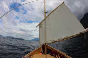 A small boat in Johnstone Strait along the R2AK route. Photo by Dick Callahan.